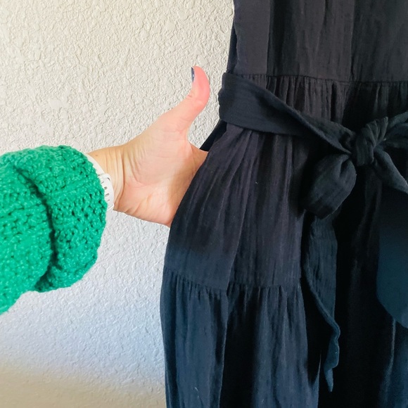 NEVER WORN : J. Crew Black Cotton Tiered Tie Waist Midi Dress NWT - Picture 2 of 13